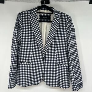 Zara Basic Checkered Single-Breasted Blazer Jacket Women's Size XL Blue Ivory